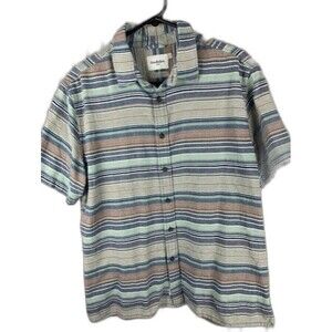 Goodfellow & Co Size L Mens Short Sleeve Shirt Blue Stripe Cotton